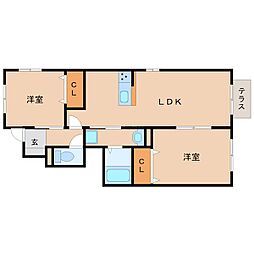 セジュール名和 1階2LDKの間取り