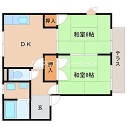 フレグランス・ジャスミン 2階2DKの間取り