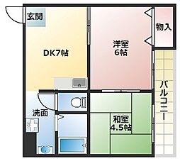 ペディハイツ塚口 4階2DKの間取り