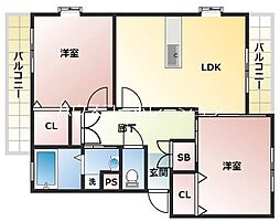 サンヴィエントヒビキ 2階2LDKの間取り