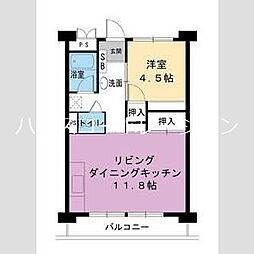 ビレッジハウス南清水タワー西棟 1LDKの間取図画像