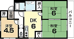 近鉄京都線 富野荘駅 徒歩3分の賃貸アパート 2階3DKの間取り