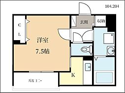 サンレーベ東垣外 2階1Kの間取り