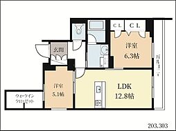 シャーメゾン碩 2階2LDKの間取り