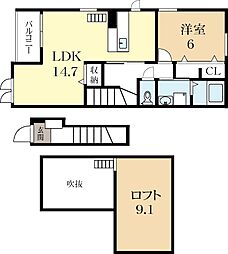 近鉄京都線 富野荘駅 徒歩18分の賃貸アパート 2階1LDKの間取り