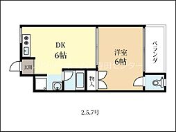 近鉄京都線 寺田駅 徒歩5分の賃貸マンション 2階1DKの間取り