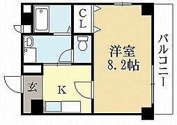 アンプルールフェール椋 2階1Kの間取り