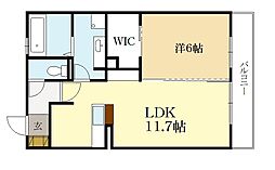 エーデルハイム東香園 2階1LDKの間取り
