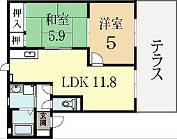 JR奈良線 城陽駅 徒歩7分の賃貸アパート 1階2LDKの間取り