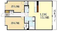 グリーンサムオオクボ 2LDKの間取図画像