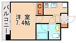 福岡市地下鉄箱崎線 呉服町駅 徒歩7分の賃貸マンション 2階1Kの間取り