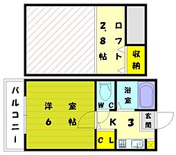 JR鹿児島本線 福工大前駅 徒歩11分の賃貸アパート 2階1Kの間取り