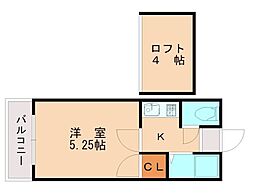 アーデンハイム香椎 2階1Kの間取り