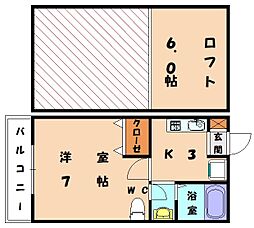 JR鹿児島本線 福工大前駅 徒歩4分の賃貸アパート 2階1Kの間取り