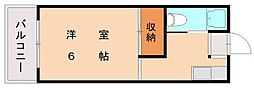 福井コーポ 2階1Kの間取り