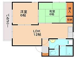 西鉄貝塚線 三苫駅 徒歩15分の賃貸アパート 1階2LDKの間取り