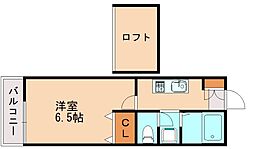 レンブランサ若宮A 1Kの間取図画像
