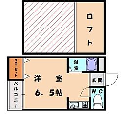 鵜飼パレス西戸崎 ワンルームの間取図画像