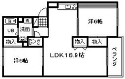 JR阪和線 久米田駅 徒歩23分の賃貸マンション 3階2LDKの間取り