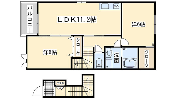 大阪府岸和田市尾生町3丁目(賃貸アパート2LDK・2階・57.21㎡)の写真 その2