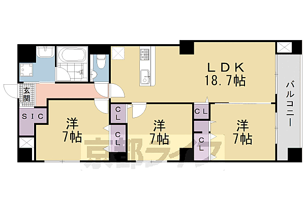 ＱＵＡＬＩＯＲ京都東山 206｜京都府京都市東山区三条通白川橋東入五軒町(賃貸マンション3LDK・2階・86.90㎡)の写真 その2