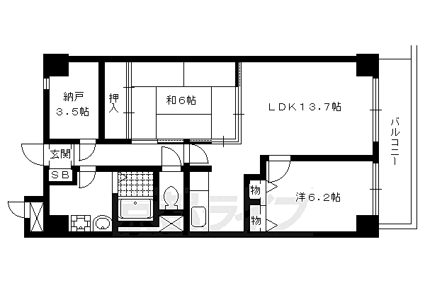 京都府京都市上京区今出川通大宮西入元北小路町(賃貸マンション2SLDK・3階・65.55㎡)の写真 その2