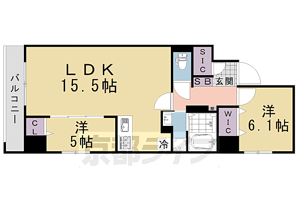 Ｒ－Ｇｒａｎｔｓ堀川五条ビル 401｜京都府京都市下京区醒ケ井通五条下る佐女牛井町(賃貸マンション2LDK・4階・59.70㎡)の写真 その2