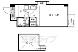 京都地下鉄東西線 太秦天神川駅 徒歩10分の賃貸マンション 4階1Kの間取り
