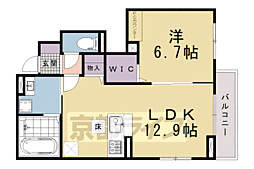 キャッスルヴュー山口 105 1階1LDKの間取り