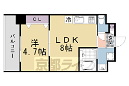 （仮称）千本二条マンション計画 6階1LDKの間取り