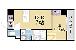 京都市営烏丸線 今出川駅 徒歩20分の賃貸マンション 3階1DKの間取り