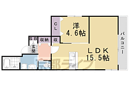 京都地下鉄東西線 太秦天神川駅 徒歩24分の賃貸マンション 4階1LDKの間取り