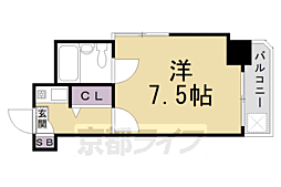 阪急京都本線 西京極駅 徒歩4分の賃貸マンション 2階1Kの間取り