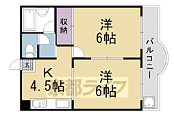 阪急嵐山線 松尾大社駅 徒歩9分の賃貸マンション 4階2DKの間取り