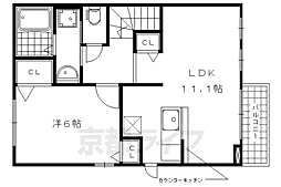 JR山陰本線 太秦駅 徒歩13分の賃貸アパート 2階1LDKの間取り