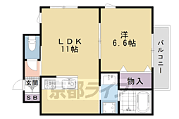 シャーメゾン二条城南 2階1LDKの間取り