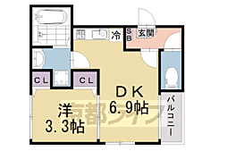 ハーモニーテラス深草仙石屋敷町 1DKの間取図画像