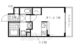 P1NE館6鞠小路 1Kの間取図画像