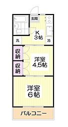 西武新宿線 沼袋駅 徒歩4分の賃貸マンション 1階2Kの間取り