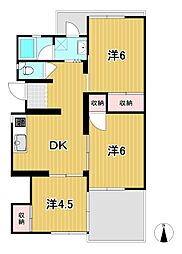 トマトハイツA 4階3DKの間取り