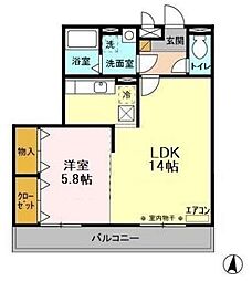 グレースヒルズI 1階1LDKの間取り