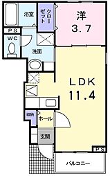 K’sル・クープルIII 1階1LDKの間取り