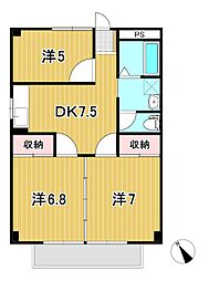 テクノハイム本宿　梅 2階3DKの間取り