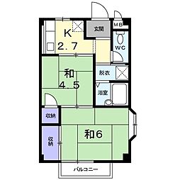 サウスヒルズ 2階1DKの間取り