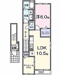 メゾン・ド・モリヤマ　III 2階1LDKの間取り