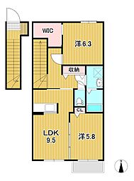 ベルドミールC 2階2LDKの間取り