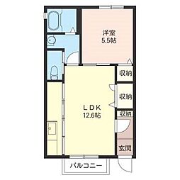 クラヴィエA 1階1LDKの間取り