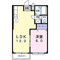 エルディム大塚 2階1LDKの間取り