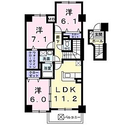 カイラス・ドルフ 4階3LDKの間取り