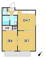 カーサプルミエ 1階2DKの間取り